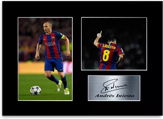 Andres Iniesta Giocatore Barcellona A4 Stampato Firmato Foto Esposizione Regalo Montaggio
