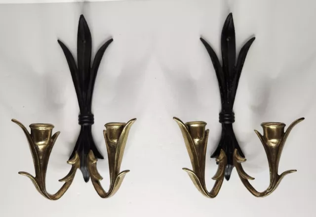 Vintage Wilton Cast Iron Wall Sconces Double Candle Holders