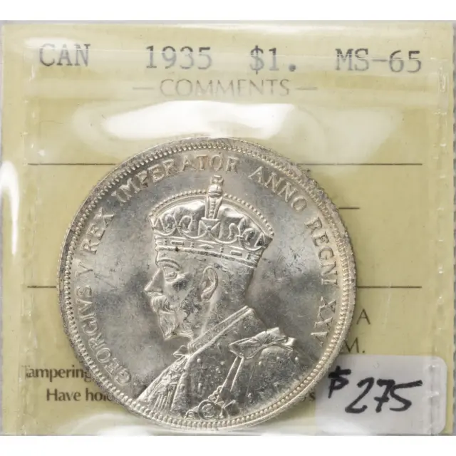 Canada 1935 $1 Silver Dollar Coin - ICCS MS-65
