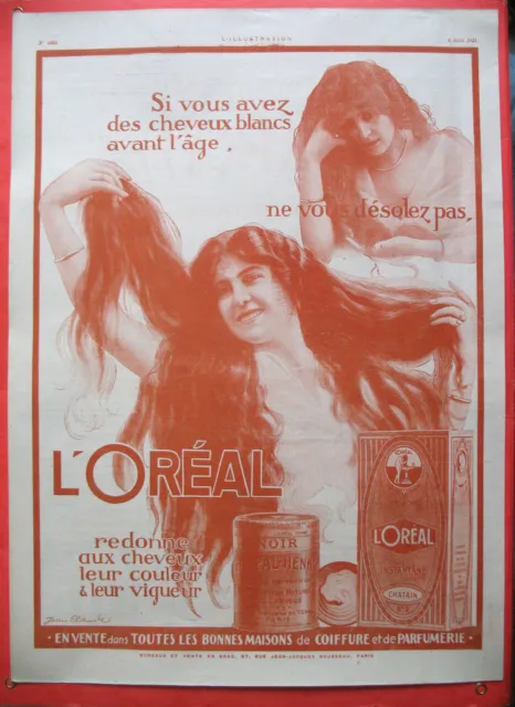 L'oreal Press Advertisement White Hair Dye Illustration Claude Ad 1921