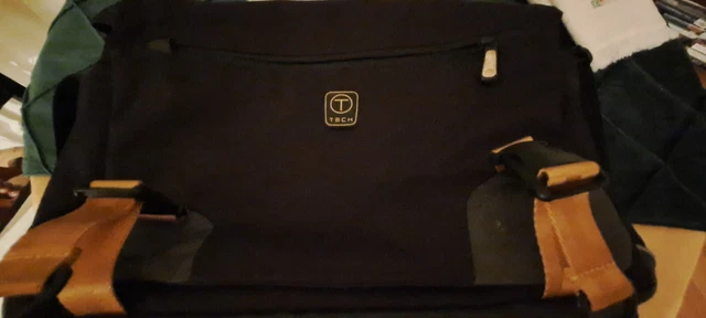 t - tech tumi messenger bag, black, opened but never used