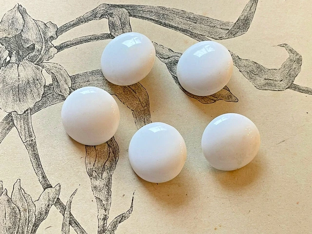 5 Grands boutons anciens en verre blanc - collection - mercerie