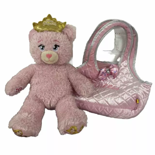 Build A Bear Disney Princess Pink Bear with Crown PLUS Handbag VGC BAB Plush