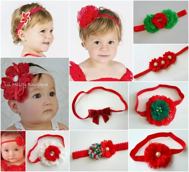 Headbands Christmas Xmas Red Green Baby Toddler Hair Band Festive Girl