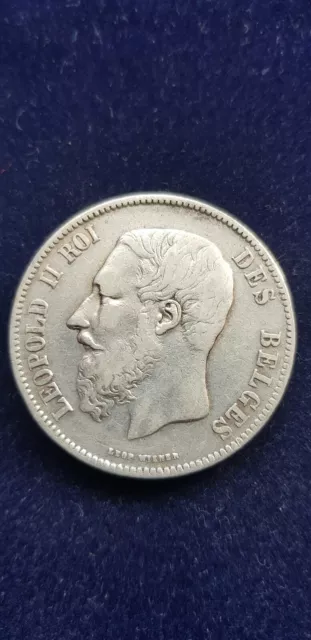 pièce  de 5 frs leopold II belgique 1869  argent