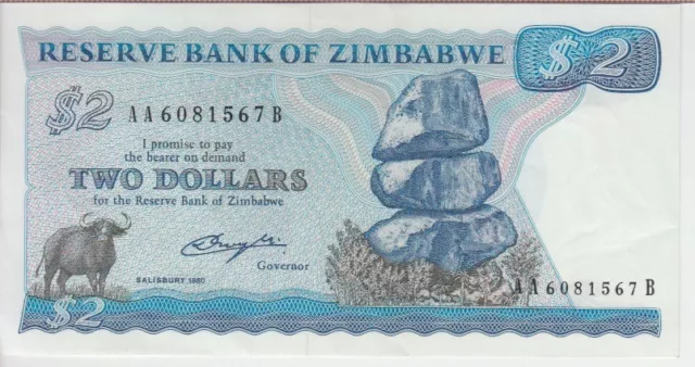 ZIMBABWE BANKNOTE P1a, 2 DOLLARS 1980 PREFIX AA-B, EF+