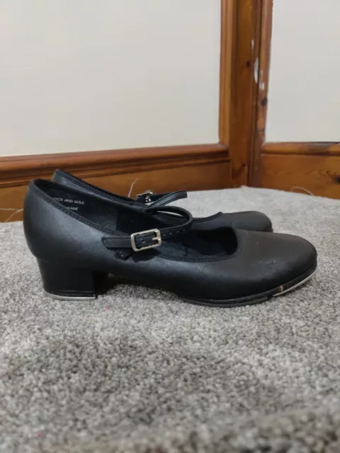 Scarpe da ballo Capezio Tele Tone nere con rubinetto in pelle taglia UK 5 tacchi cinturino fibbia
