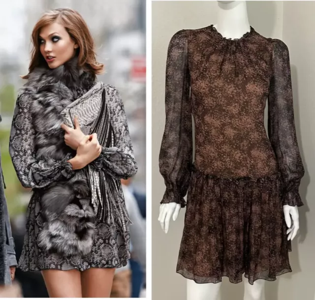 MICHAEL KORS COLLECTION * $1695 Runway Drop-Waist Silk Ruffle Mini Dress 2 S 4-6