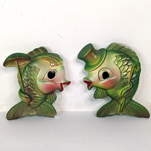 Vintage 1969 Miller Studios Chalkware Mr & Mrs Fish Wall Decor Anthropomorphic