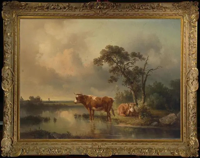 Hand painted Old Master-Art Antique Animal Oil Painting cows on canvas 30"x40"