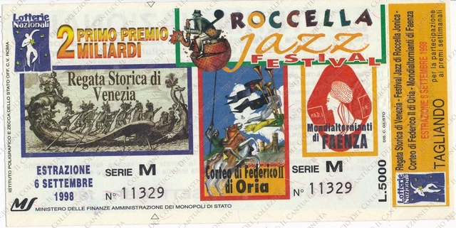 1998 Regata Storica Primo Premio 2 Miliardi LOTTERIA Nazionale Venezia biglietto