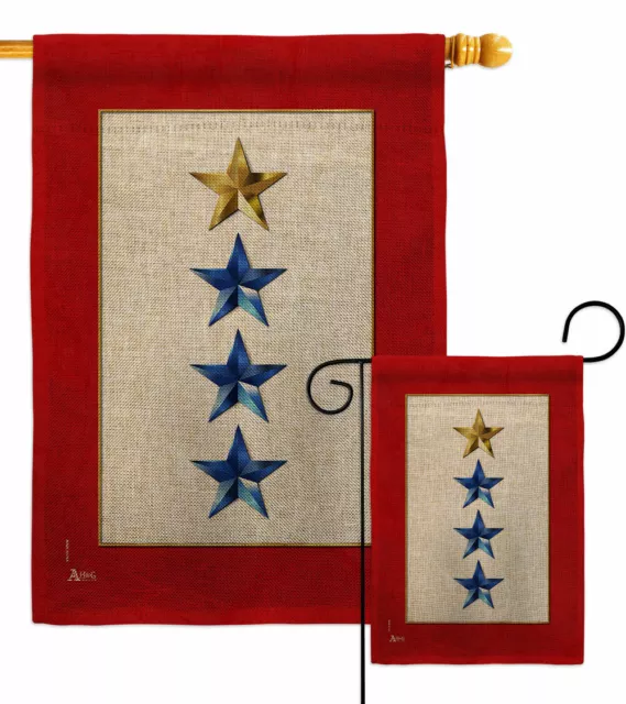 Gold Three Blue Stars Burlap Garden Flag Armed Forces Military Service Banner