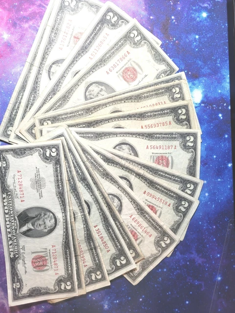 1953/1963 Two Dollar Bill $2 Note Fancy Red Seal Old Paper US Currency Bill Circ