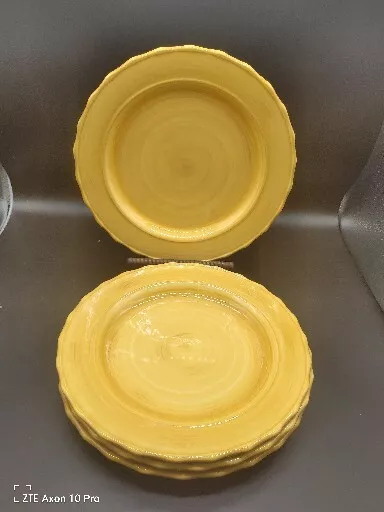 Set of 4 Home and Garden Party WELCOME HOME Yellow 11" Stoneware Dinner Plates