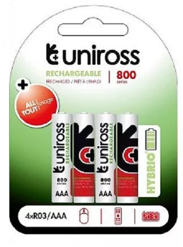 Uniross AAA Wiederaufladbare Batterien NiMH 800mAh - 4er-Pack HYBRIO