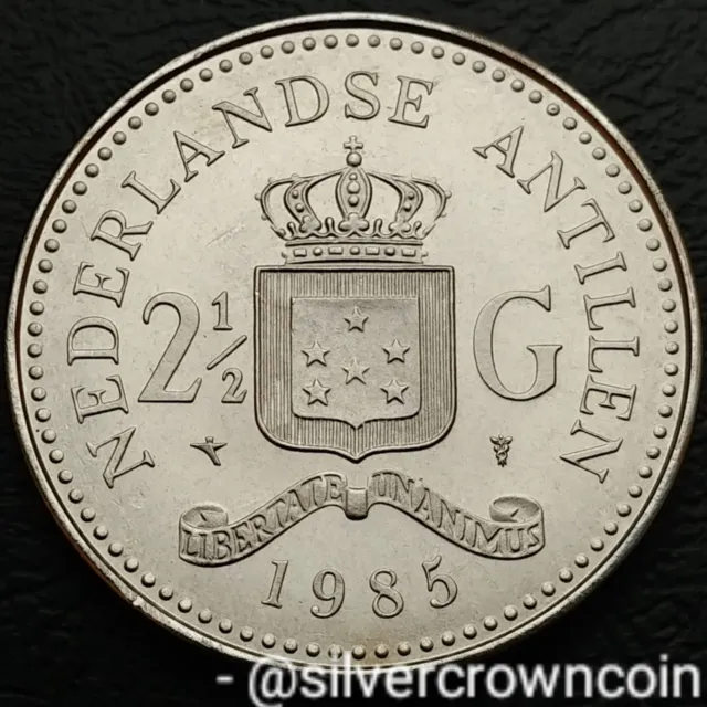 Antilles Netherlands 2 1/2 Gulden 1985. KM#25. 2.5 Dollars coin. Beatrix.