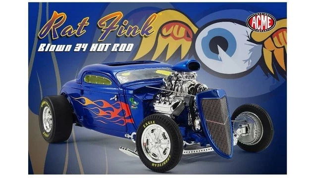 New Acme GMP 1:18 Rat Fink - 1934 Blown Altered Coupe Hot Rod, Blue NIB