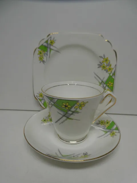 Vintage Victoria Bone China Art Deco Trio Cup Saucer Plate