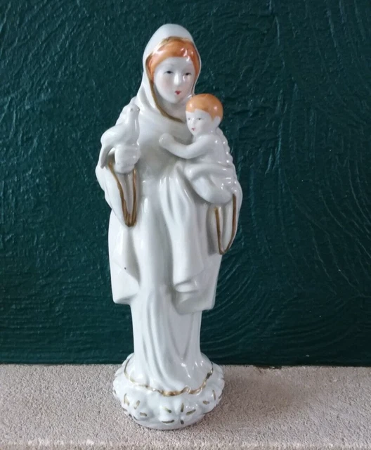 Support De Chapelet Vierge Marie - Statue En Résine Blanche, 9x12 Cm