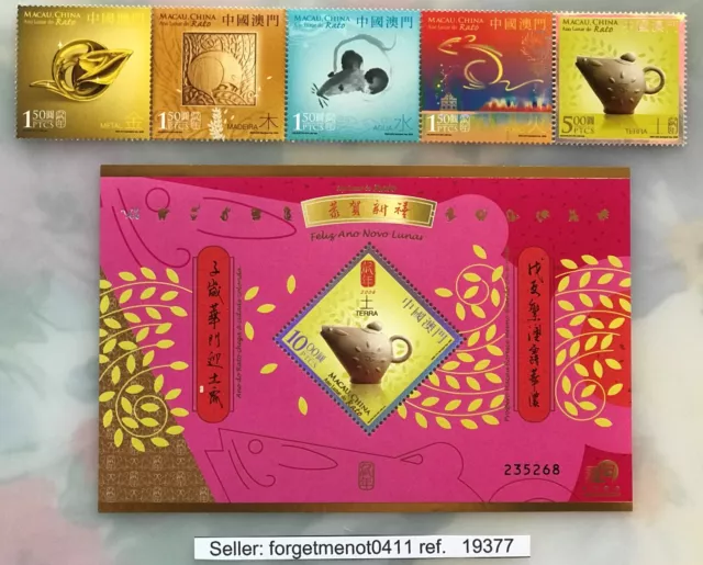 3 Macau Mint  Stamp Sheets & 15 Mint Stamps of Lunar New Year of Rat, Ox & Tiger