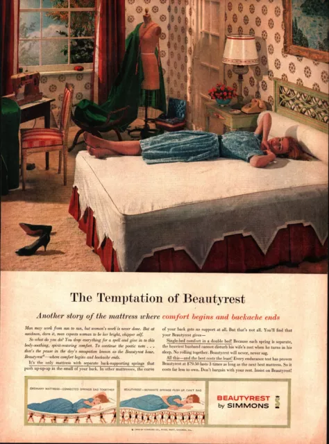 1959 Simmons Beautyrest Mattress sexy Woman Beauty Sleep Vintage Print Ad b5