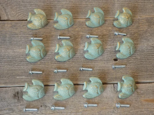 12 Fish Drawer Pulls Cabinet Bathroom Nautical Knob Cast Iron Decor Cast Iron