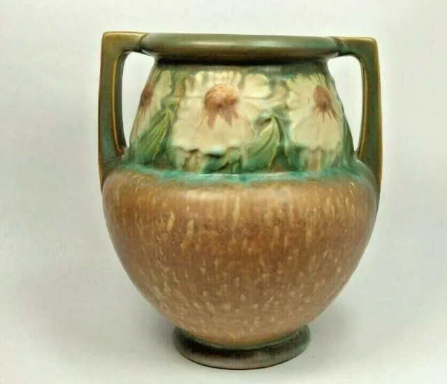 Roseville Pottery ~  Dahlrose Pattern Two Handled Vase Urn - Rare Design