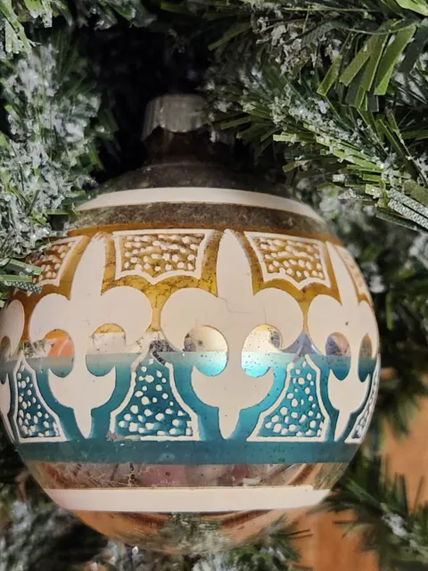 VINTAGE SHINY BRITE Christmas Ornament Mercury Glass Fleur de Lis 2 ...