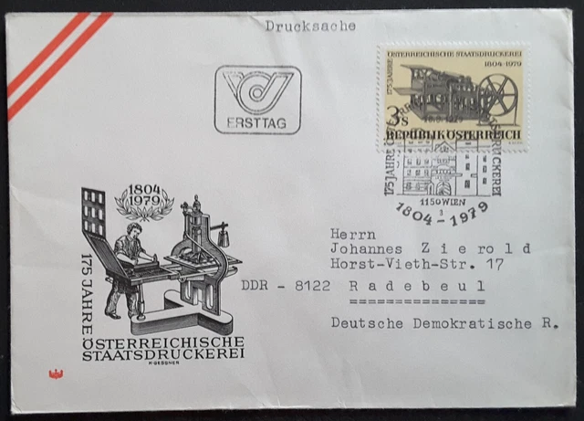 Österreich -- FDC --175 Jahre Österreichische Staatsdruckerei -- Radebeul DDR