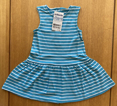 JoJo Maman Bebe Girls Turquoise Striped Drop Hem Summer Dress Age 12-18 Months