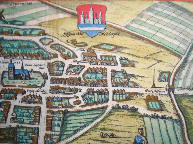 Meldorf Schleswig-Holstein altkolorierter Braun und Hogenberg Kupferstich 1596 3