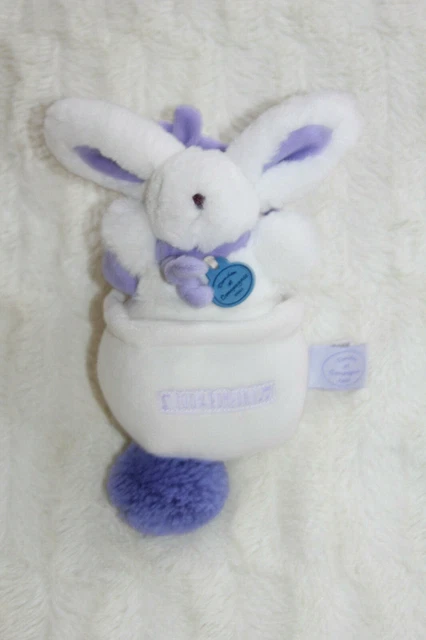 Doudou Et Compagnie Lapin Pompon 100% Blanc Lavande Boite A Musique Com Neuf