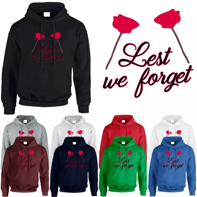 Lest We Forget Mens Hoodie Remembrance Poppy Day Flower Forces Novelty Hoody