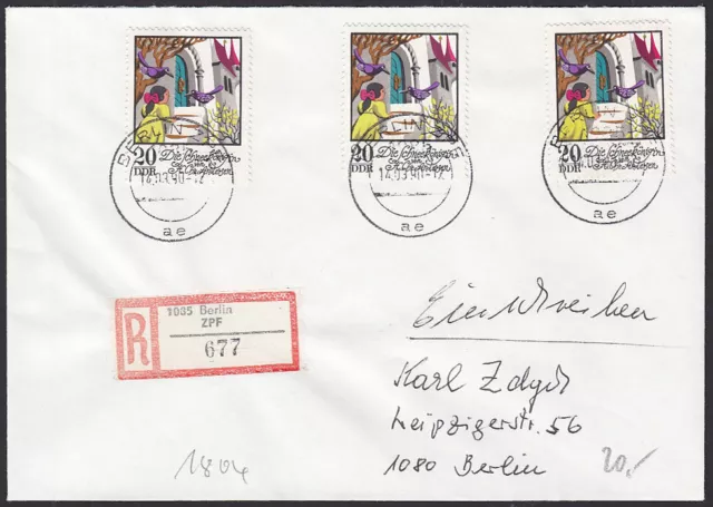 DDR Nr. 1804 MeF (aus Klbg. 1801-1806) auf Brief Einschreiben ab Berlin, 1990