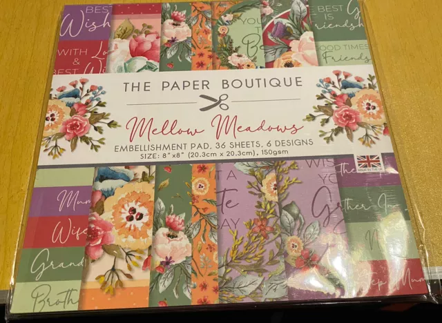 The Paper Boutique - Mellow Meadows Embellishment Pad - 8x8 36 Sheets - New
