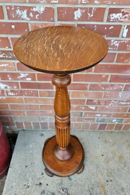 Vintage Cherry Plant Stand Fern Table Handmade Carved Wood Pedestal Footed 34"