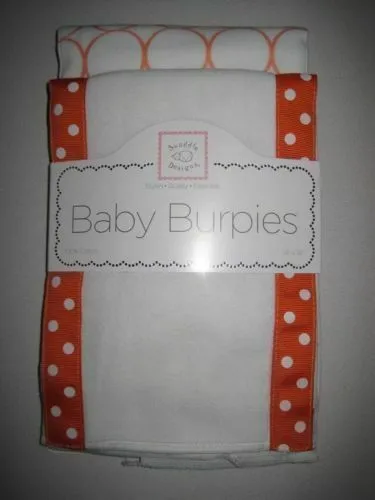 SwaddleDesigns Baby Baby Burpies Orange Mod Circles on White 2 count 100% Cotton