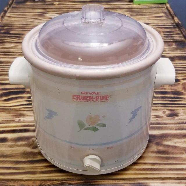 VINTAGE RIVAL CROCK Pot Slow Cooker Pink/White/Floral 3.5 Quart Model