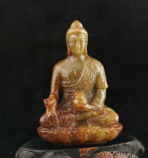 Old natural hetian  jade hand-carved statue of buddha guan yin pendant