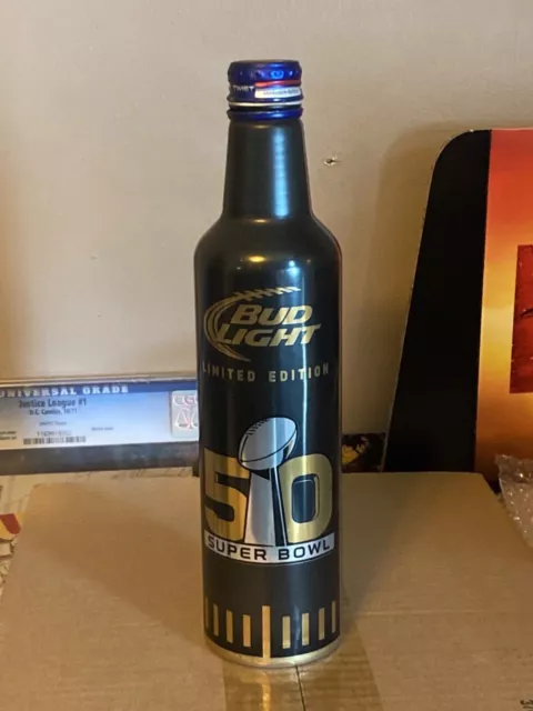 Super Bowl 50 Bud Light limited edition 16oz aluminum bottle (empty) Super Bowl 50 Bud Light limited edition 16oz aluminum bottle (empty)