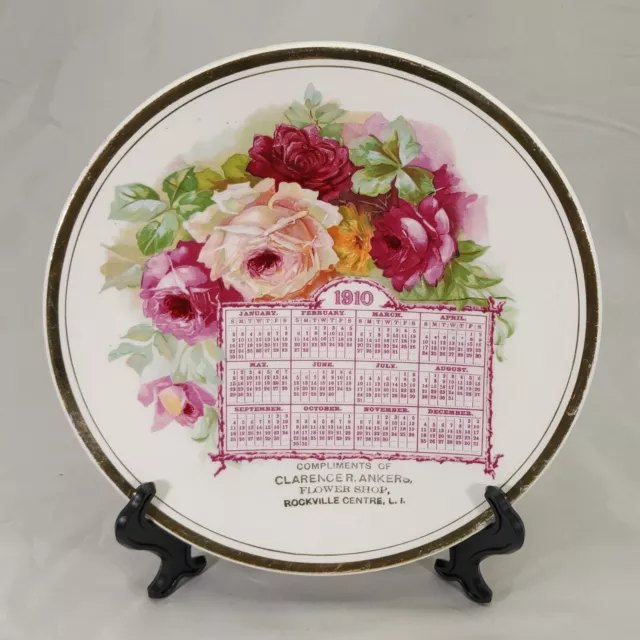 Vtg Calendar Plate Clarence Ankers Flower Shop Rockville Centre Long Island 1910