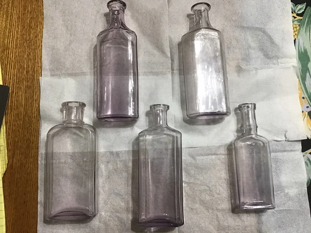 Antique Medication Apothecary Bottles Set of 5 Sun Purpled Rustic