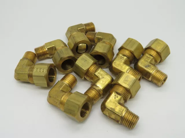 Generic Brass Compression Elbow Fitting 1/2" Tube x 1/4" Male NPT Lot of 9 NOP