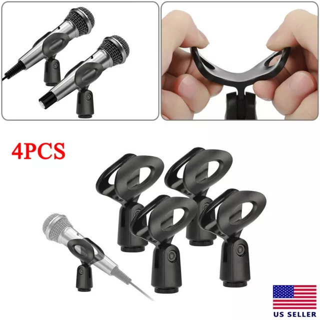 4x Flexible Microphone Clip Holder Mount Mic Stand Clamp Accessory Plastic Black