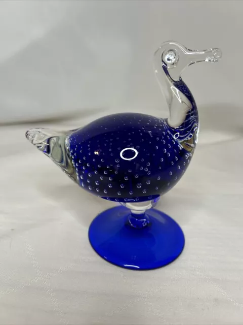 Vintage Murano Glass Silvestri Glass Art  Controlled Bubbles Clear  Cobalt
