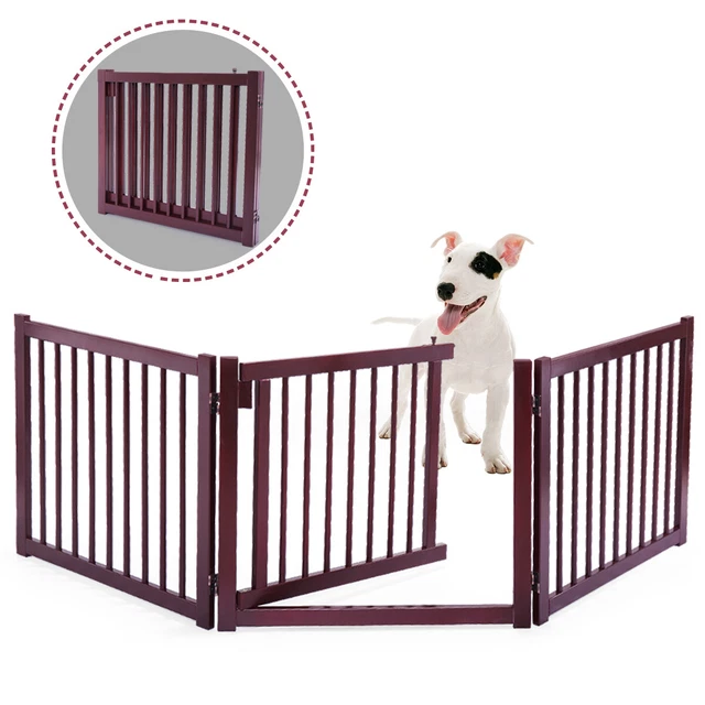 24 inch Pet Fence with Gate Indoor for Dogs,Cats Puppy Kennel Exercise Pen Brown