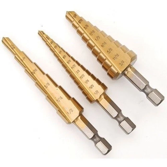 3pc Step Drill Bit Set Unibit Titanium HSS M2 28 Sizes Industrial Reamer 1/8-3/4
