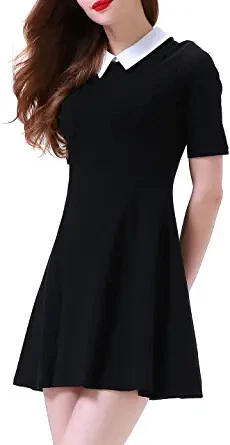 Aphratti Womens Short Sleeve Casual Peter Pan Collar Cute Fit and Flare Dress