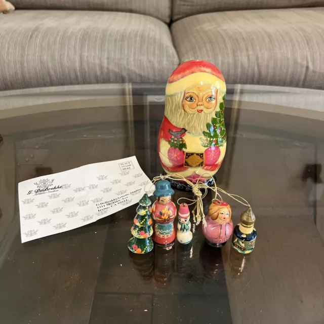 G. DeBrekht Matpeha Matryoshka Russian Nesting Doll w/ 5 Christmas Ornaments