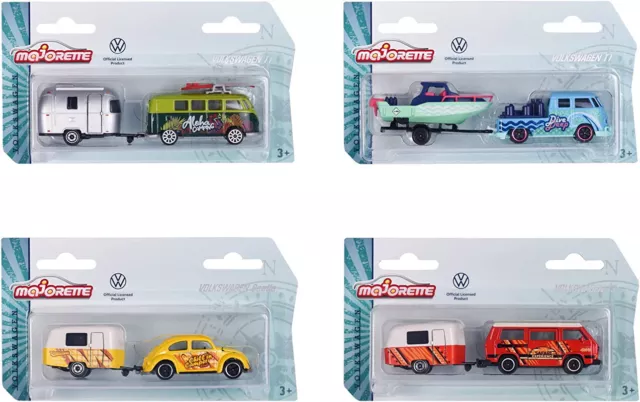 Majorette 4 Véhicules miniatures Volkswagen The Originals Trailer VW + caravanes